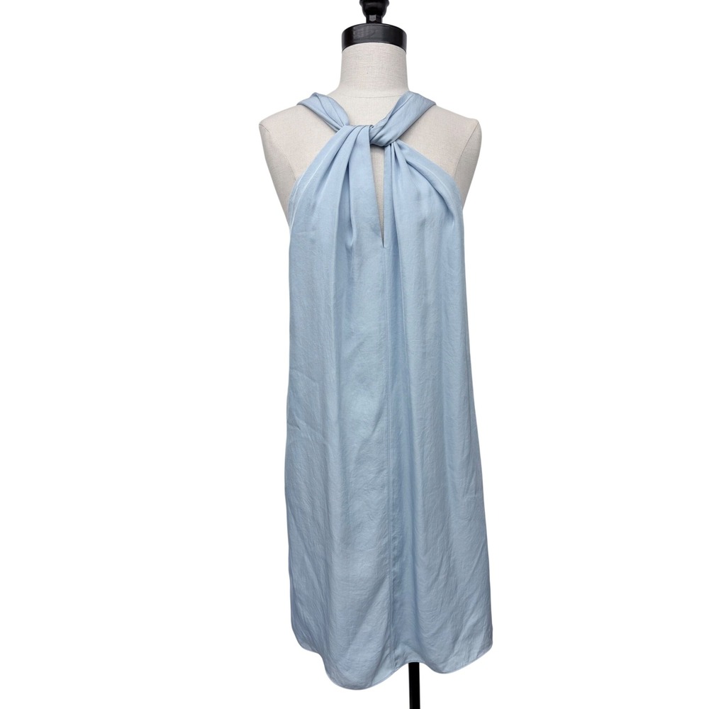 rag & bone Dress Womens Medium Blue Twist Front Halter Neck Shift Triacetate